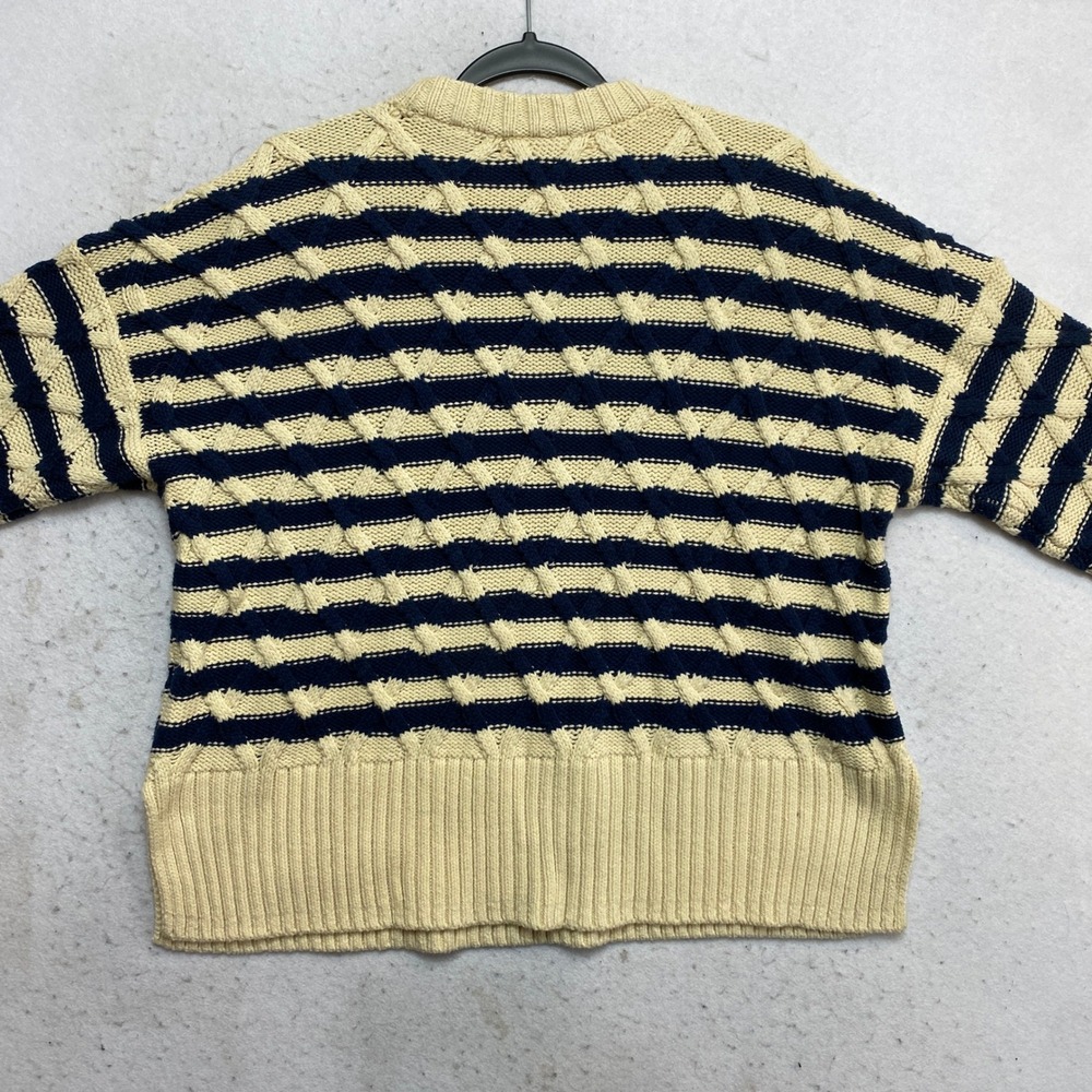 Madewell Sweater Womens Medium Navy Blue Cream Striped Cable Knit CottonCKP480 - Picture 9 of 9